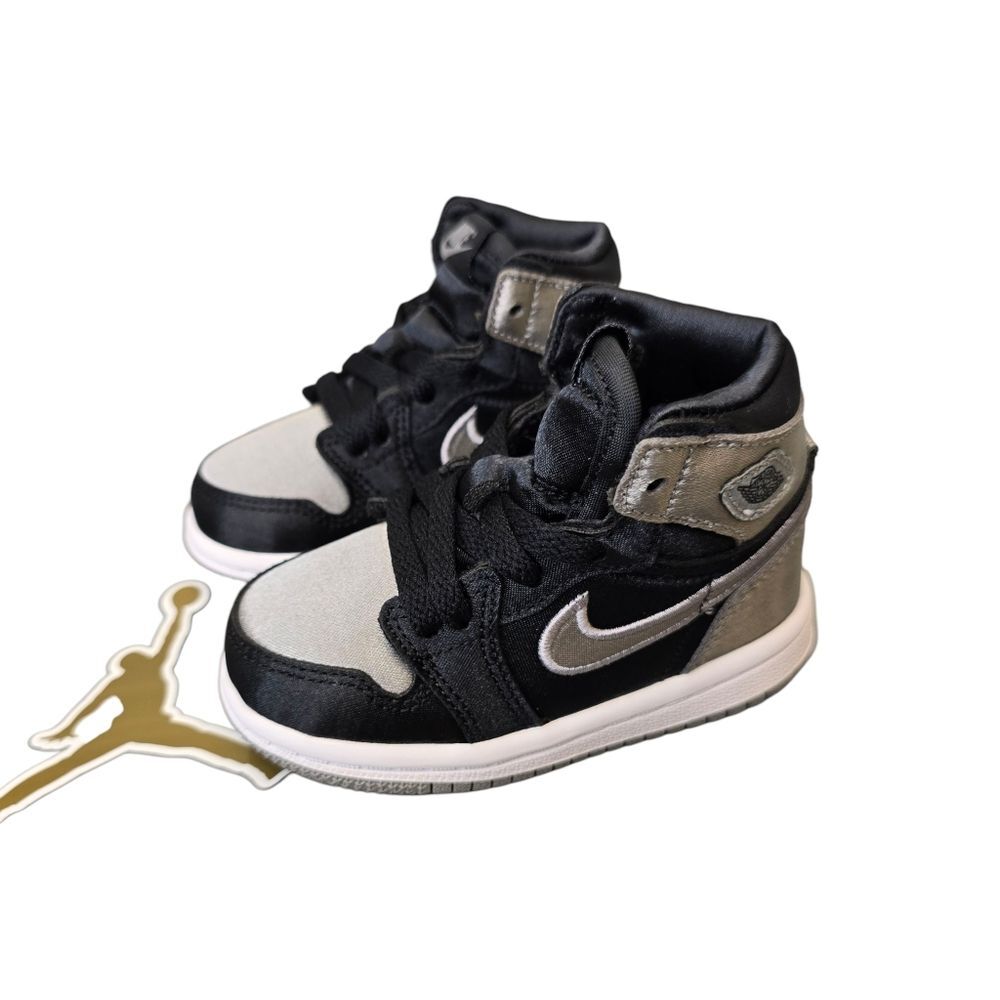 NEW Jordan Toddler 5C 1 Retro High OG Black Medium Grey White Satin Sneakers